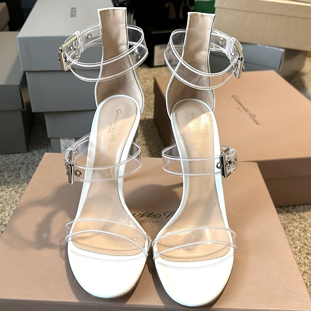 Gianvito Rossi Gabby Plexi Trasp  heels comes with box shoe extra heel taps